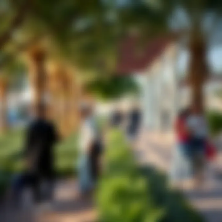 Visitors enjoying the serene environment of Nad Al Hammar Gardens, illustrating community engagement