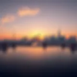 A panoramic view of Dubai's skyline at sunset