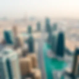 Aerial view of Dubai skyline showcasing iconic buildings and real estate developments