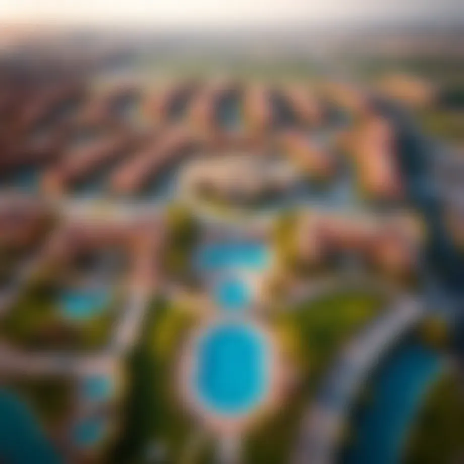Aerial view of Villanova Dubai showcasing the residential layout and landscaping